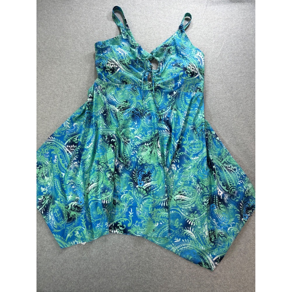 Hanna Nikole Blue Green Paisley Handkerchief Hem Swim Dress Two Piece 24W NWT